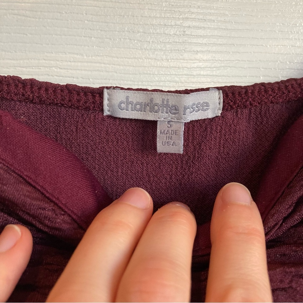 Charlotte Russe smocked strapless/tube top, eggplant color, sweetheart neckline - Picture 4 of 7